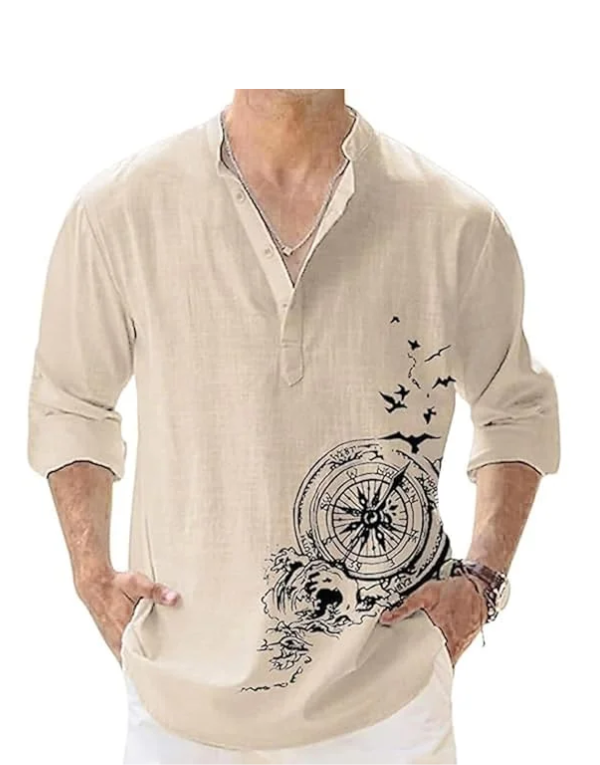 DEELMO Men’s Cotton Blend Mandarin Collar Kurta – Full Sleeve