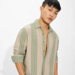 Popcorn Stripes: Sage textured shirt for men